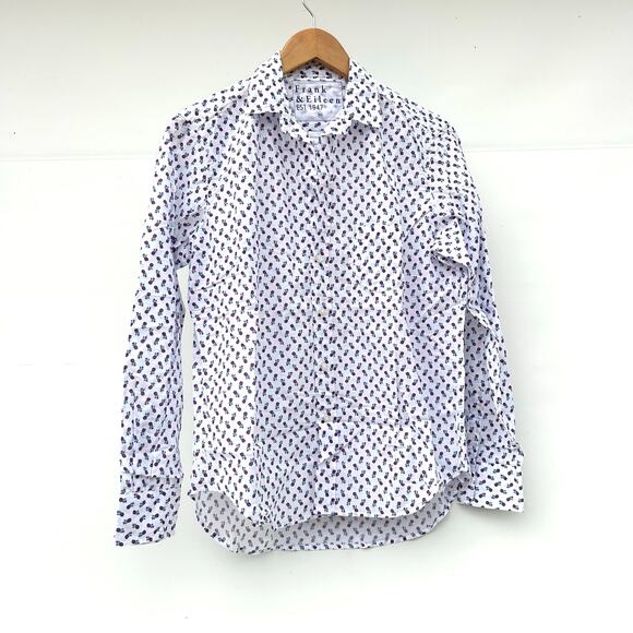Frank & Eileen Eileen Button Up Shirt White Pink Pineapples Cotton XS Down - Picture 2 of 7